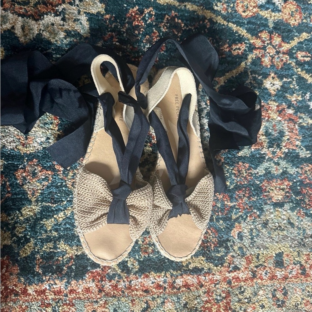 Free People Black and Tan Espadrille Sandals